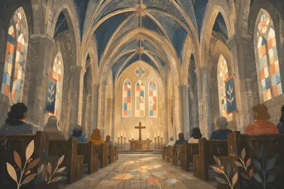Gothic Church Interior With Vaulted Morning Light