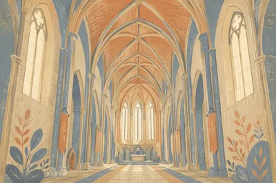 Gothic Church Interior with Soaring Ceiling