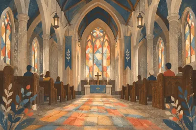 Gothic Church Interior with Soaring Vaults