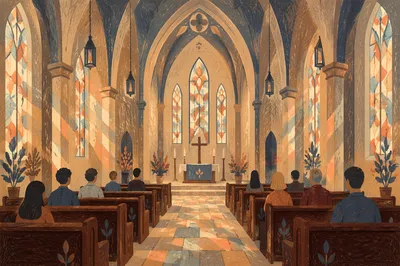 Gothic Church Interior with Soaring Vaults