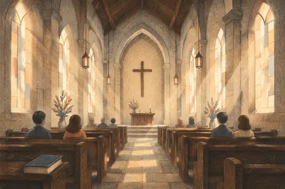 Gothic Church Interior with Morning Light