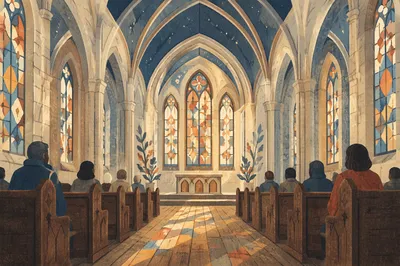 Gothic Church Interior With Vaulted Morning Light