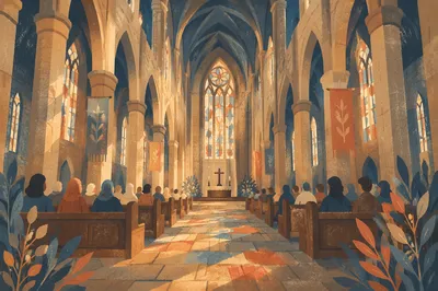 Gothic Church Interior with Vaulted Ceiling