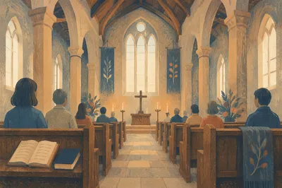 Gothic Church Interior with Morning Light