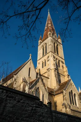Gothic Church Tower Under Winter Sky