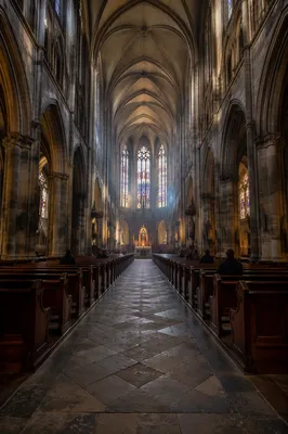 Gothic Church Interior with Soaring Ceilings