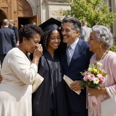 Graduation Hug on Church Steps