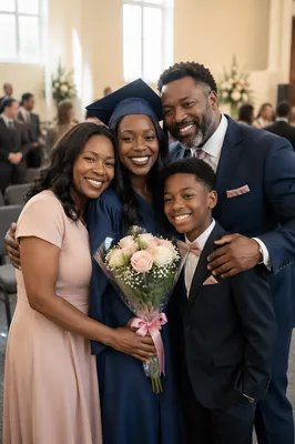 Family Hugging Graduate in Church Hall