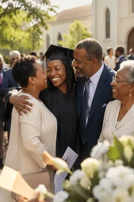 Family Hugging After Graduation Outside Church