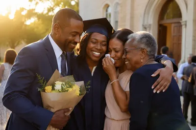 Family Hug Outside Church After Graduation