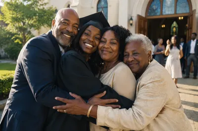 Family Hug After Church Graduation Ceremony