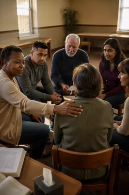 Support Group Circle in Sunlit Room