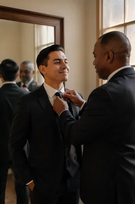 Groom Adjusting Tie with Best Man