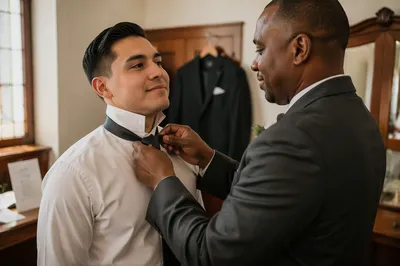 Best Man Adjusting Groom Necktie