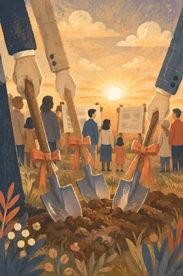 Church Groundbreaking Ceremony at Golden Hour