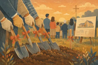 Church Groundbreaking Ceremony at Golden Hour