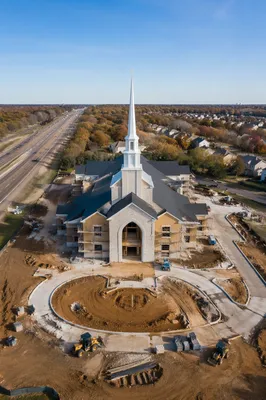 Aerial Church Groundbreaking and New Campus Construction