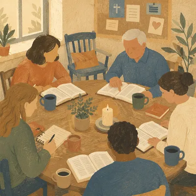 Small Group Scripture Discussion Around Table