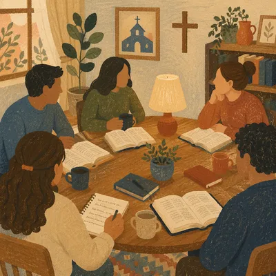 Church Study Group Around Wooden Table