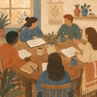 Small Group Scripture Discussion Around Table