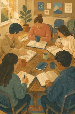 Warm Scripture Study Group Around Table