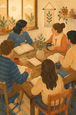 Small Group Scripture Discussion at Rustic Table