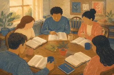Small Group Scripture Discussion Around Table