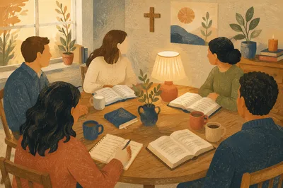 Church Study Group Around Wooden Table