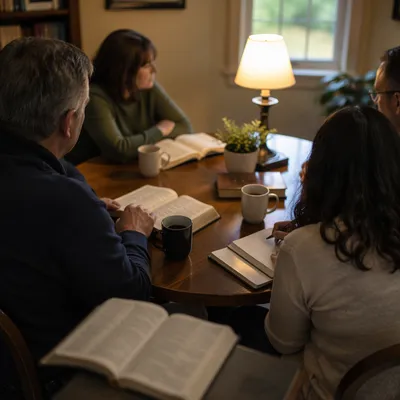 Church Study Group Around Wooden Table