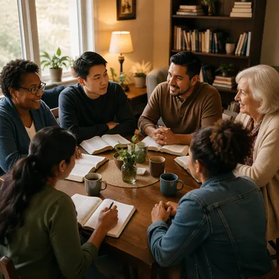 Diverse Bible Study Around Wooden Table