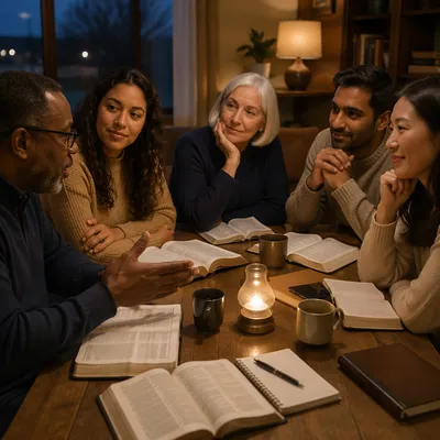 Small Group Discussion Around Wooden Table