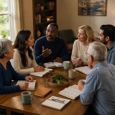 Small Group Bible Study Around Table