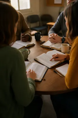 Small Bible Study Around Wooden Table
