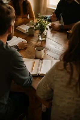 Small Group Scripture Discussion at Rustic Table