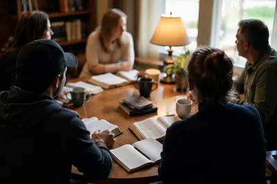 Church Study Group Around Wooden Table