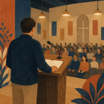 Guest Speaker at Church Conference Podium