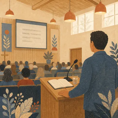 Guest Speaker at Church Conference Podium