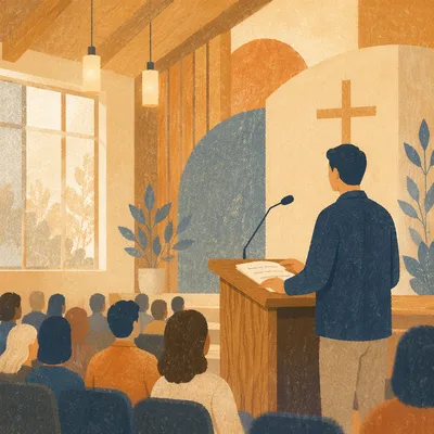 Guest Speaker at Church Conference Podium