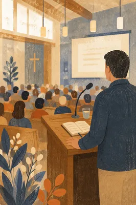 Guest Speaker at Church Conference Podium