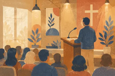 Guest Speaker at Church Conference Podium