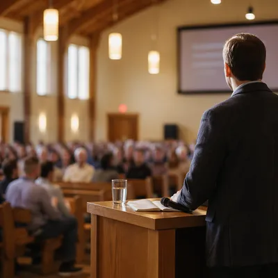 Guest Speaker at Church Conference Podium