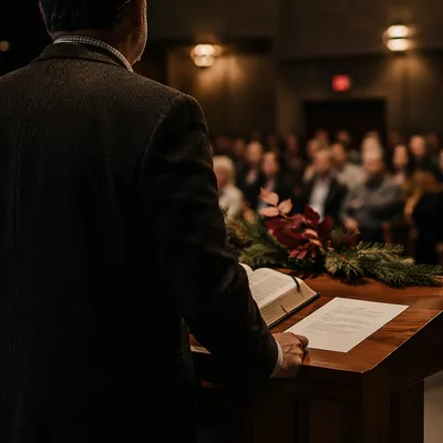 Guest Speaker at Church Conference Podium