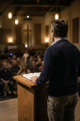 Guest Speaker at Church Conference Podium