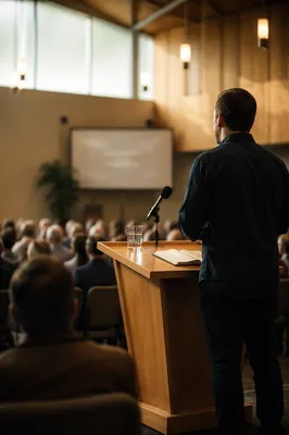 Guest Speaker at Church Conference Podium