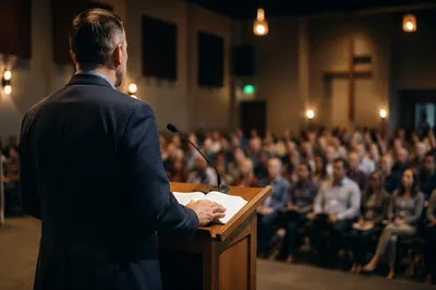 Guest Speaker at Church Conference Podium