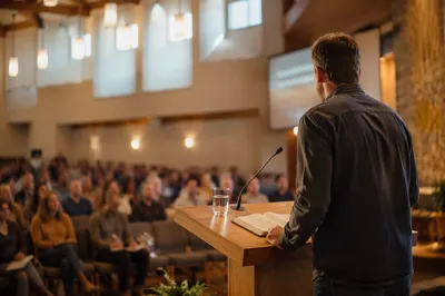 Guest Speaker at Church Conference Podium