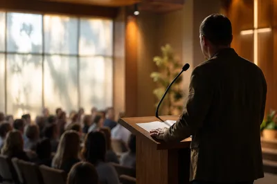 Guest Speaker at Church Conference Podium