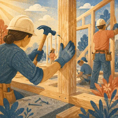 Church Volunteer Home Build With Hammer