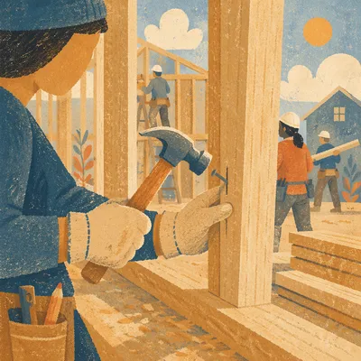 Church Volunteer Home Build With Hammer
