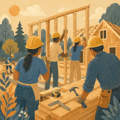 Church Volunteers Framing Habitat Build Together